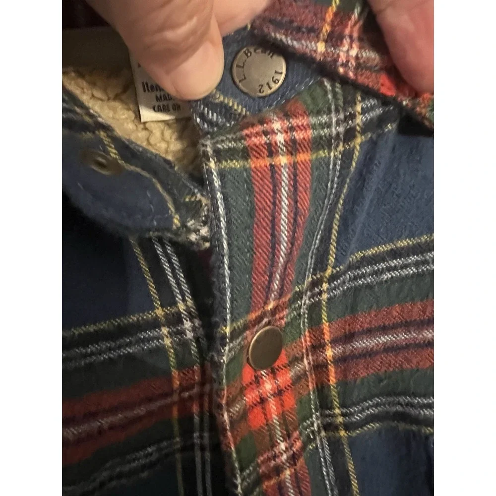 L.L. Bean Shacket Men's Large Multicolor Plaid Sherpa Blue Red Military‎ Jacket - Picture 7 of 11